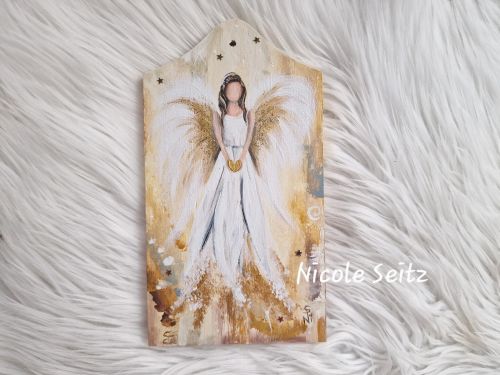 Engel auf Holzbrettchen gemalt * Weihnachtsengel Goldengel * 12 x 22 x 1 cm